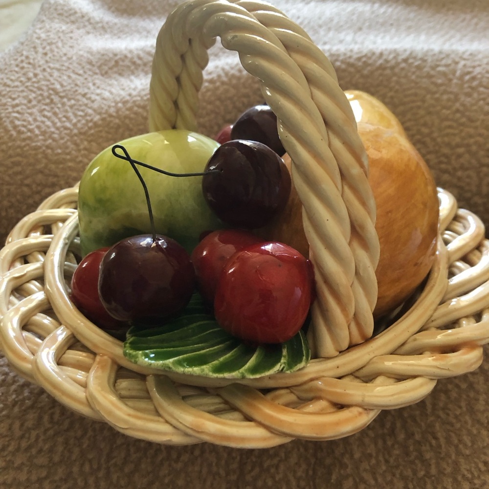 Ceramic Italian Basssno Fruit Basket Decorative Centerpiece - Red, Green, Yellow